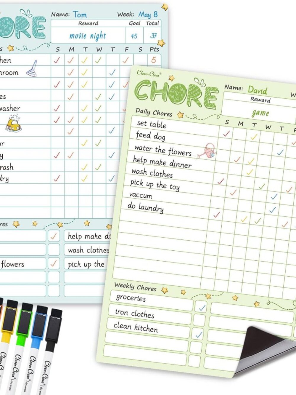 Magnetic Dry Erase Chore Chart - 8.5"x12" Behavior Responsibility Chore Board fo